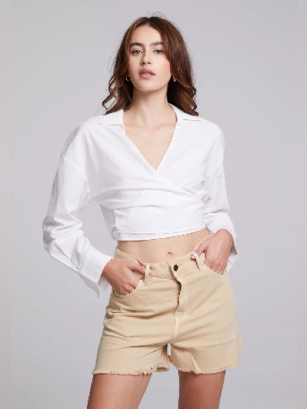 NWT CHASER Portofino White Cotton Cropped Wrap Top, S/M